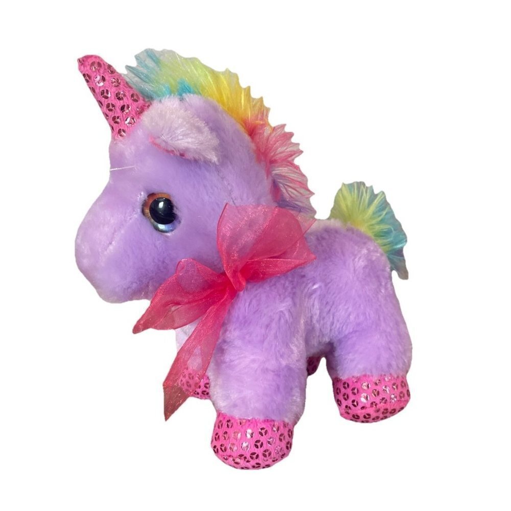 Dan Dee 8" Unicorn PURPLE/Pink Rainbow Mane Plush~Glitter Stuffed Animal Toy